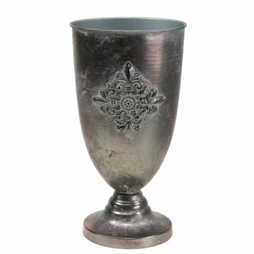 Floristik24 Copa de metal decorativa con adorno gris plata Ø16.5cm H31cm