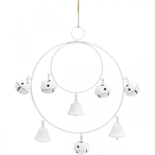 Anillo con campanas, decoración de Adviento, corona de anillos, decoración de metal para colgar Blanco H22.5cm W21.5cm