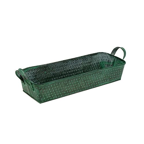 Floristik24 Cuenco de metal angular verde 30cm x 11cm H6cm