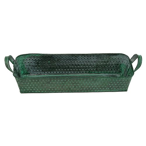 Floristik24 Cuenco de metal angular verde 30cm x 11cm H6cm