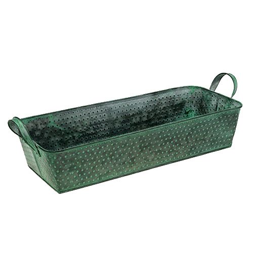 Floristik24 Cuenco metálico cuadrado 36cm x 15cm H8cm verde