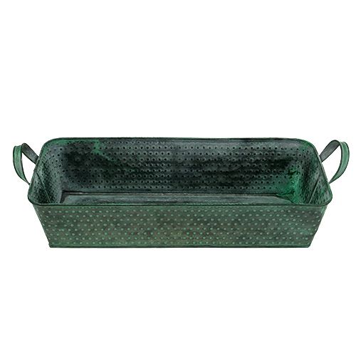 Floristik24 Cuenco metálico cuadrado 36cm x 15cm H8cm verde