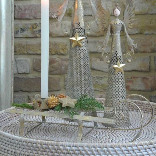 Floristik24 Trineo para Navidad, decoración de invierno, trineo decorativo dorado, aspecto antiguo L41cm H11cm