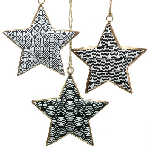 Floristik24 Estrella de metal blanco y negro 10cm 3pcs