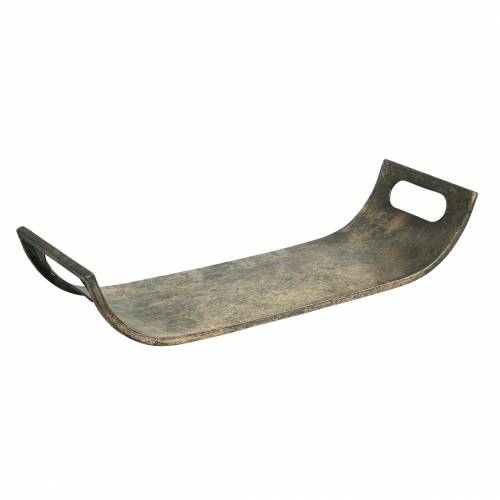 Bandeja de metal curvada 59cm aspecto antiguo dorado, negro