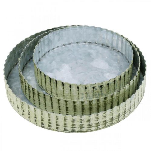 Artículo Placas de metal para decorar, decoración de mesa, portavelas redondo plateado, verde shabby chic Ø14/16,5/19,5 cm H3,5 cm juego de 3
