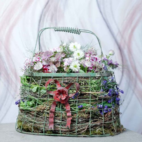 Floristik24 Bolsa de metal, canasta de alambre, jardinera, canasta con asa L34cm H33cm