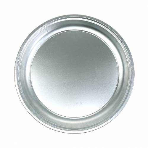 Floristik24 Placa de metal básica plata brillante Ø36cm H2.5cm