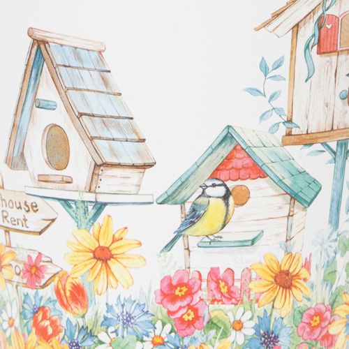 Artículo Maceta de metal con motivo, maceta con casitas para pájaros, cubo de hojalata H13cm Ø11.5cm