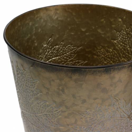 Floristik24 Macetero decorativo con hojas de zinc metalizado gris, naranja, marrón Ø18.5cm H15.5cm 3pcs