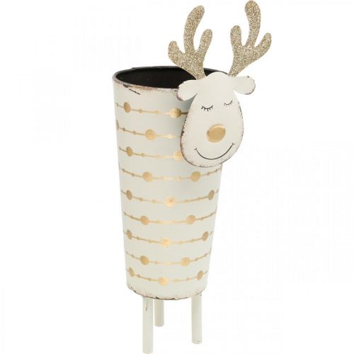 Macetero de reno, decoración de Adviento, decoración de metal, jardinera para Navidad blanco, dorado Al.28cm Ø8.5cm