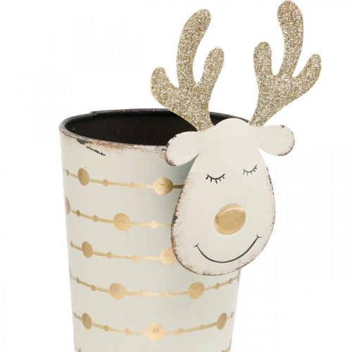 Artículo Macetero de reno, decoración de Adviento, decoración de metal, jardinera para Navidad blanco, dorado Al.28cm Ø8.5cm