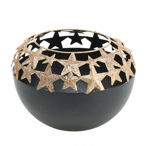 Artículo Decoración de mesa Recipiente navideño con estrellas negro, dorado Ø14cm H10.5cm