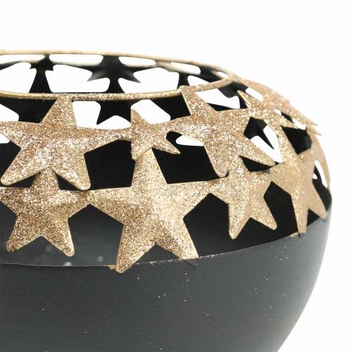 Floristik24 Decoración de mesa Recipiente navideño con estrellas negro, dorado Ø14cm H10.5cm