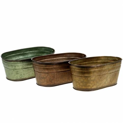 Floristik24 Cuenco para plantas ovalado naranja, marrón, verde 26×13,5 cm Al. 11 cm juego de 3