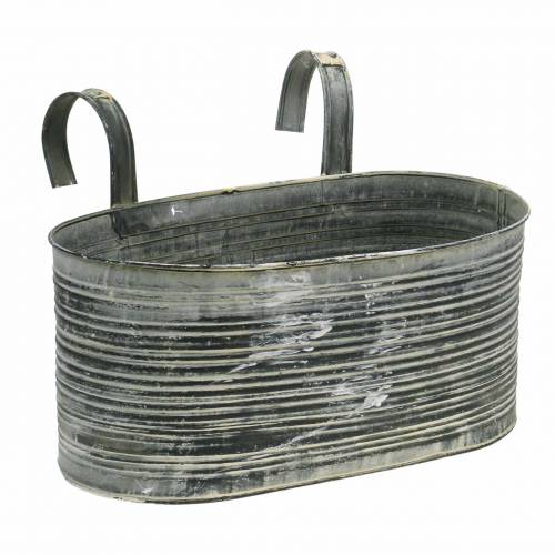 Macetero de zinc macetero ovalado para colgar crema antigua 30×16,5cm Alt.14,5cm