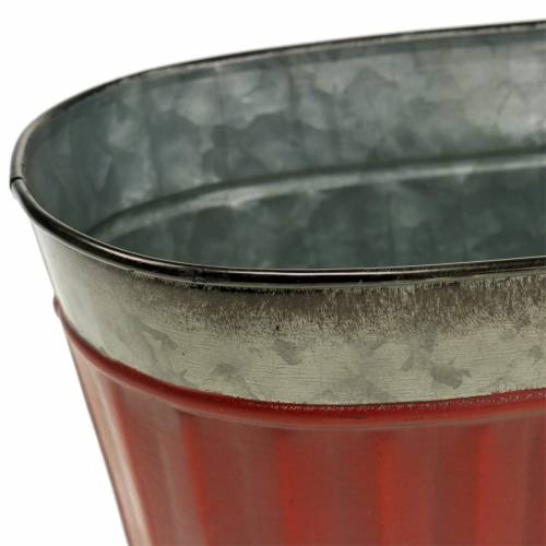 Floristik24 Macetero ovalado rojo, plata zinc 26 × 13cm H11cm