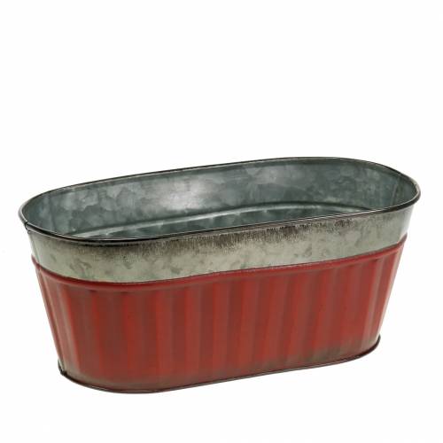 Floristik24 Macetero ovalado rojo, plata zinc 26 × 13cm H11cm