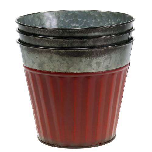 Floristik24 Macetero rojo, plata zinc Ø17.5cm H15cm juego de 3