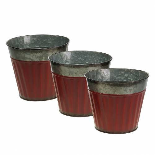 Floristik24 Macetero rojo, plata zinc Ø17.5cm H15cm juego de 3