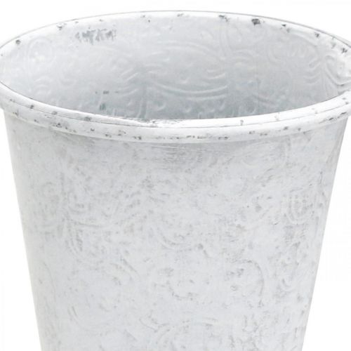 Artículo Macetero con adornos, jardinera, recipiente de metal blanco Ø15.5cm H14.5cm