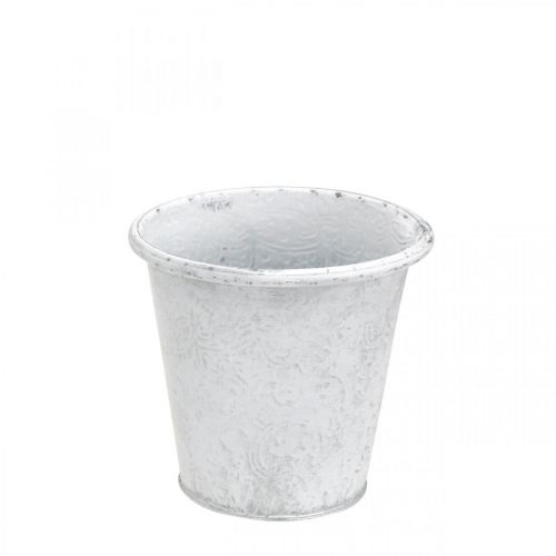 Artículo Macetero con adornos, jardinera, recipiente de metal blanco Ø15.5cm H14.5cm