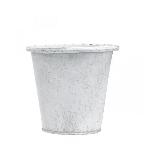 Artículo Macetero con adornos, jardinera, recipiente de metal blanco Ø15.5cm H14.5cm