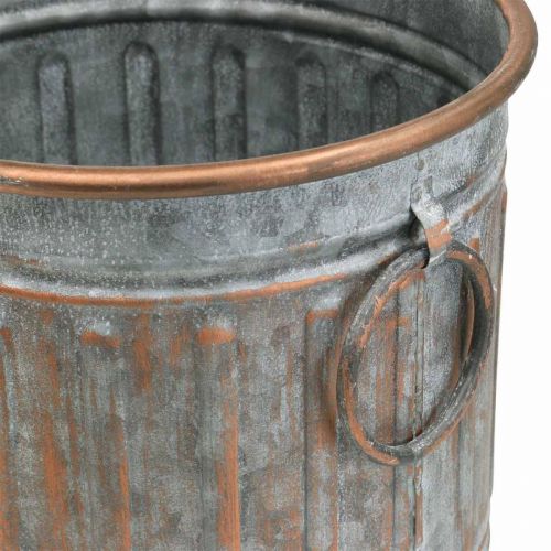 Floristik24 Cuenco decorativo con asas, macetero, recipiente de metal plateado, aspecto antiguo cobre Al31 / 24,5cm Ø29,5 / 22cm juego de 2