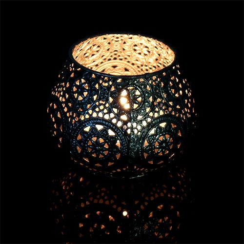 Floristik24 Farol de metal plateado oriental Ø10cm H7.5cm 1p