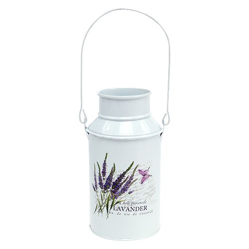 Floristik24 Lata de leche blanca con motivo de lavanda Ø6,8cm H18,5cm