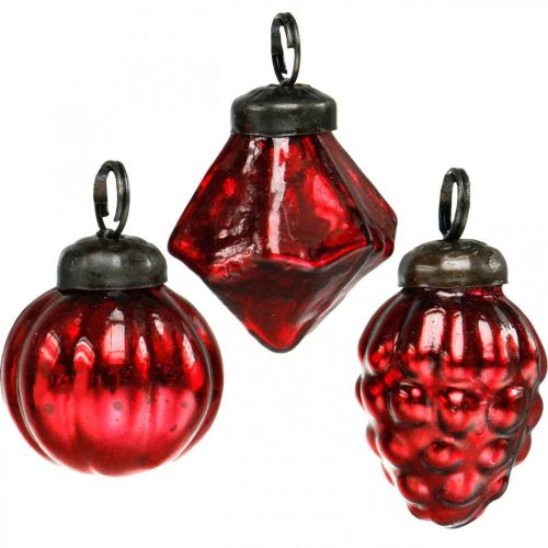 Floristik24 Mini mezcla de decoración de árbol, diamante / bola / cono, bolas de cristal aspecto antiguo Ø3–3.5cm H4.5–5.5cm 9 piezas