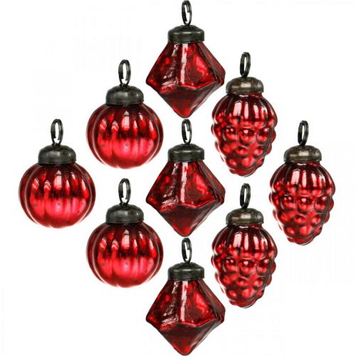 Floristik24 Mini mezcla de decoración de árbol, diamante / bola / cono, bolas de cristal aspecto antiguo Ø3–3.5cm H4.5–5.5cm 9 piezas