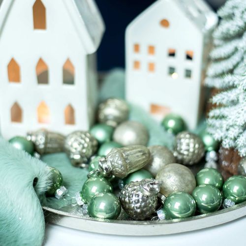 Floristik24 Mini decoraciones para árboles frutas y bolas de otoño nácar, plata antigua cristal real 3,4–4,4 cm 10 piezas