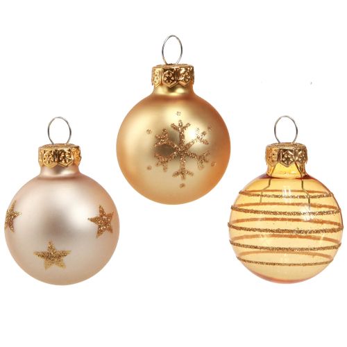 Floristik24 Mini bolas de árbol de Navidad cristal perla dorada transparente Ø3cm 9 piezas