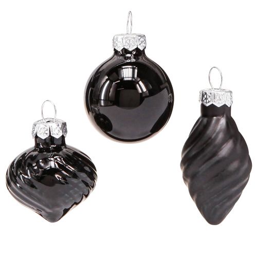 Floristik24 Mini bolas de árbol de Navidad cristal cebolla negro Ø3cm 9uds