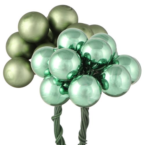 Artículo Mini bolas de árbol de Navidad vidrio sobre alambre verde Ø1,5cm 140 piezas