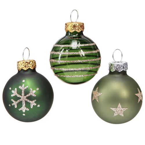 Floristik24 Mini bolas de Navidad para árboles de cristal en oro verde Ø3cm 9 piezas