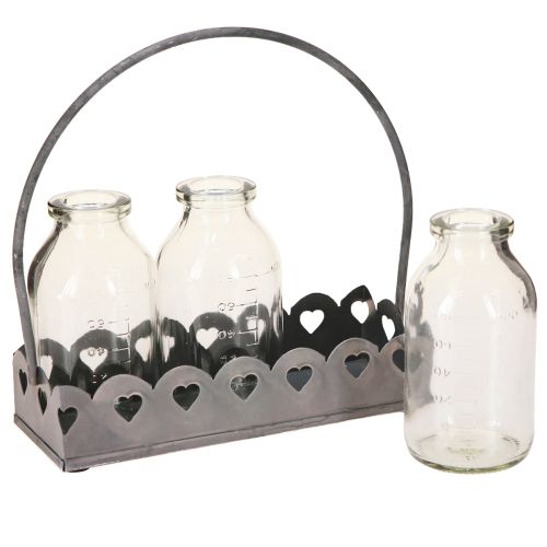 Artículo Mini Botellas Jarrones Decorativos Bandeja Rectangular Gris 15,5x6cm