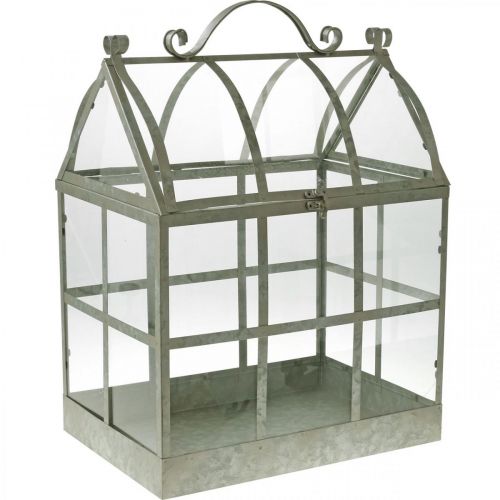 Mini Invernadero Pequeña Casa de Vidrio Decorativa Metal Vidrio H51cm