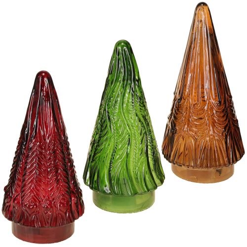 Mini árbol de Navidad de cristal LED rojo, verde y marrón de 18 cm, 3 unidades