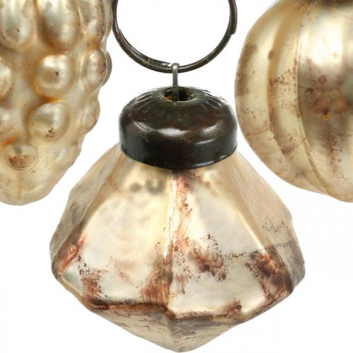 Floristik24 Mini mezcla de bolas de cristal, diamante / bola / cono, decoración de árboles, aspecto antiguo Ø3–3,5cm H4,5–5,5cm 9 piezas