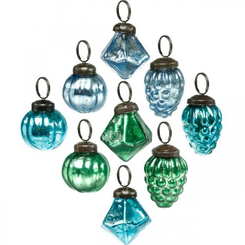 Floristik24 Mini mezcla de bolas de cristal, diamante/bola/cono, decoración para árbol de Navidad aspecto antiguo Ø3–3,5 cm H4,5–5,5 cm 9 piezas