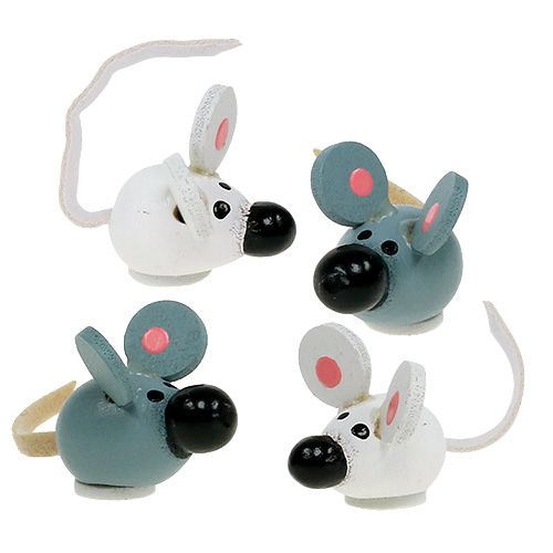 Floristik24 Mini ratón de madera blanco gris 2cm 24p