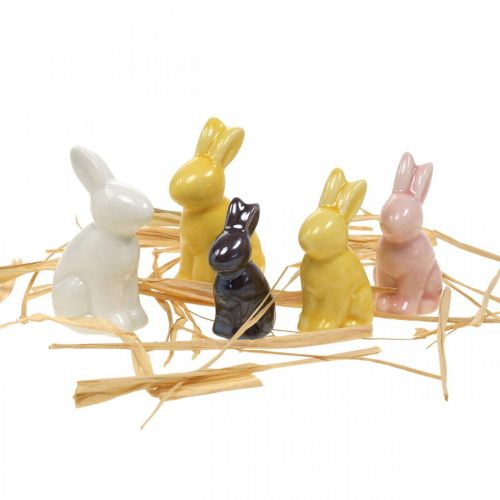 Floristik24 Mini conejitos de Pascua, mezcla de conejitos de cerámica, decoración primaveral colorido H5.5/5/4cm Juego de 5