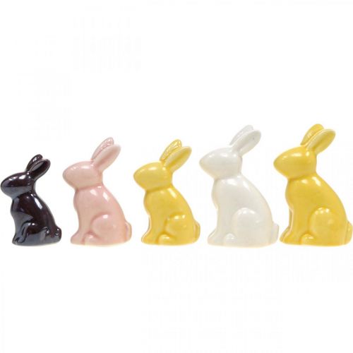 Floristik24 Mini conejitos de Pascua, mezcla de conejitos de cerámica, decoración primaveral colorido H5.5/5/4cm Juego de 5