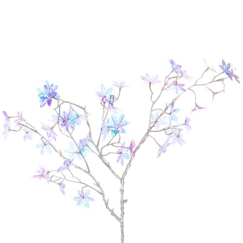 Rama artificial con flores iridiscentes, 80 cm.