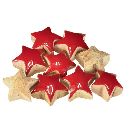 Artículo Mini Estrellas de Madera de Mango Rojo Decoración para Dispersar Estrellas de Madera Ø3cm 9 uds