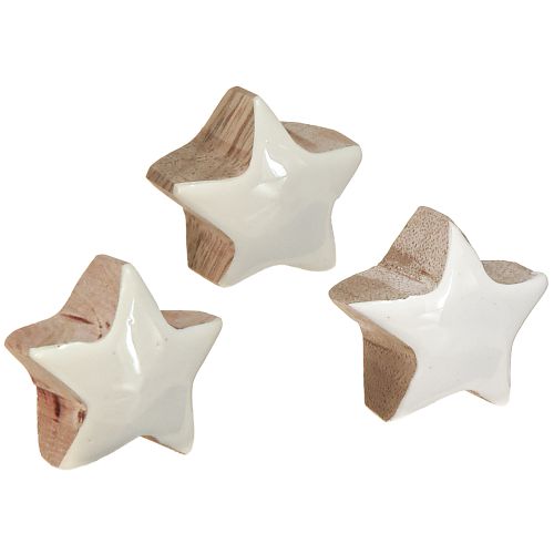 Mini Estrellas de Madera de Mango Blanco Estrellas de Madera Decoración Ø3cm 9 uds