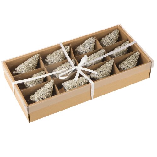 Artículo Mini árbol de Navidad decoración de mesa champán blanco H8cm 12 piezas