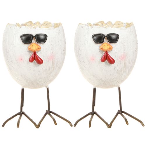 Artículo Mini macetero huevo gallina con gafas de sol y pies Al.12,5cm 2 piezas